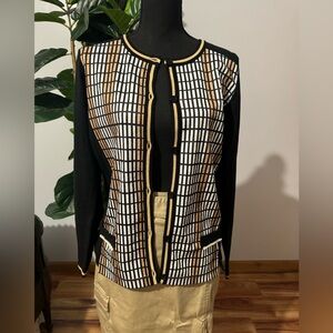 Black and Gold Checkered Women's Cardigan/Sweater - Eugene Klein